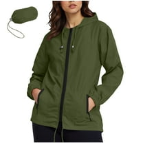 Fesfesfes Women's Rainproof Jacket Mid-Length Loose Lightweight Batwing Flared Sleeves Coat Fall Ideal for Casual Outings Travle (Army Green#1,XL)