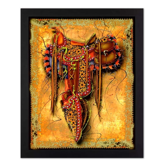 Western Rodeo Cowboy Saddle Contemporary Wall Picture Art Print (with Frame Options)