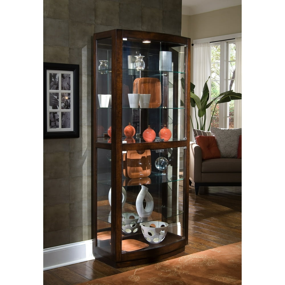 Brown Finish Transitional Front 2door Glass Curio