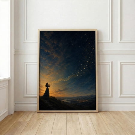 Starry Night Wall Art Lone Figure Art Print Celestial Decor For Bedroom Living Room Decor