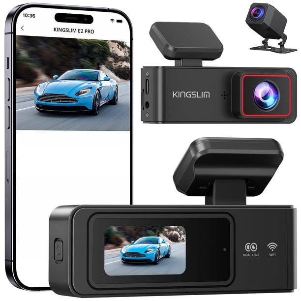 Dash Cam Kingslim 2K frontal y trasera de 64 GB WiFi con tarjeta SD
