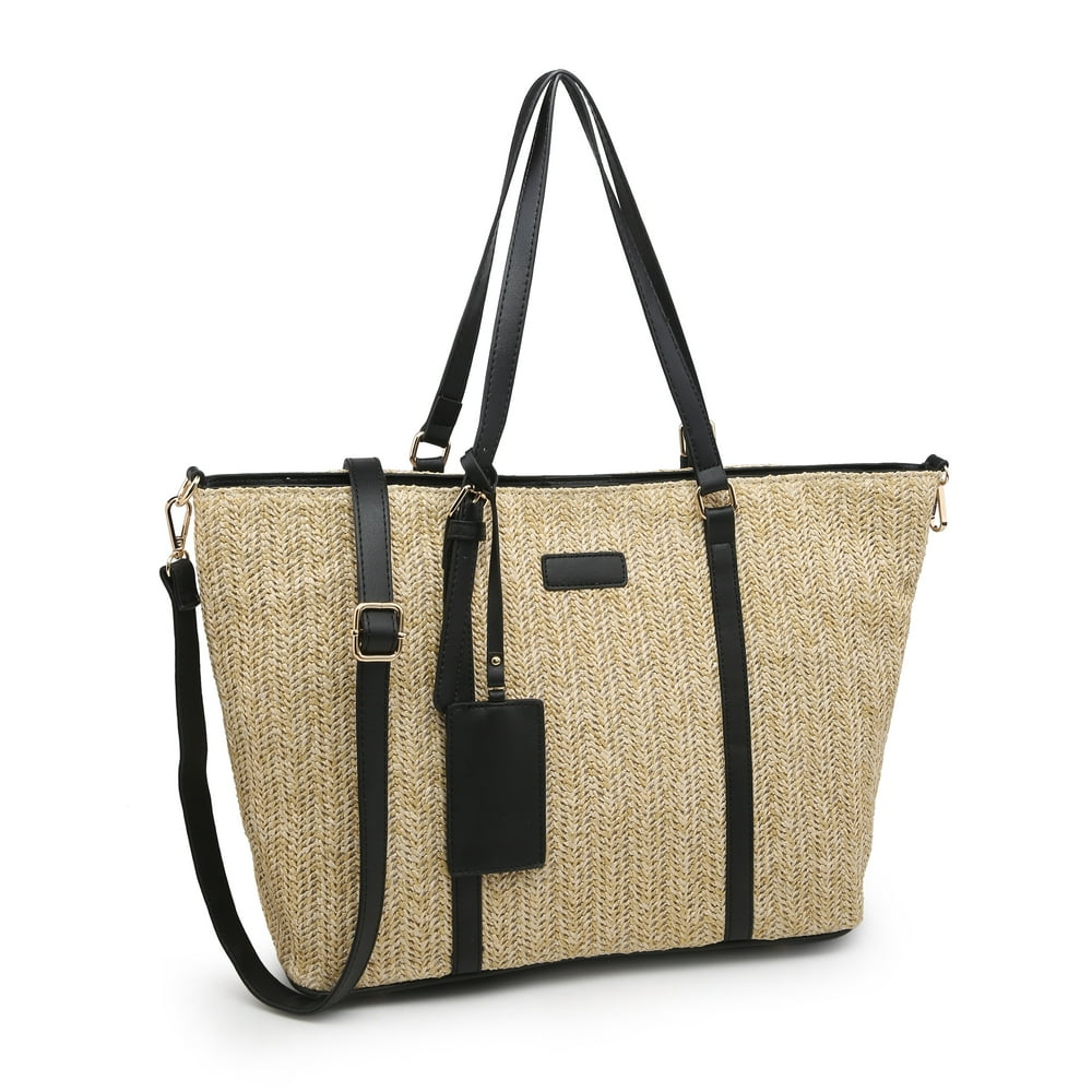POPPY POPPY Woven Summer Beach Tote Bag Top Handel Satchel Handbag