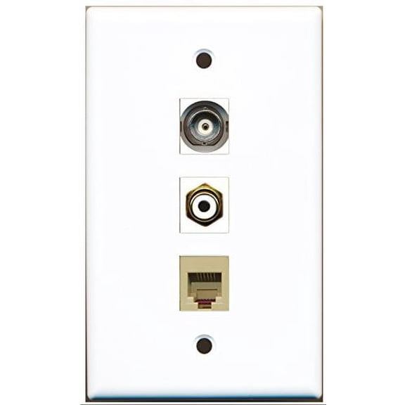 RiteAV - 1 Port RCA White and 1 Port Phone RJ11 RJ12 Beige and 1 Port BNC Wall Plate