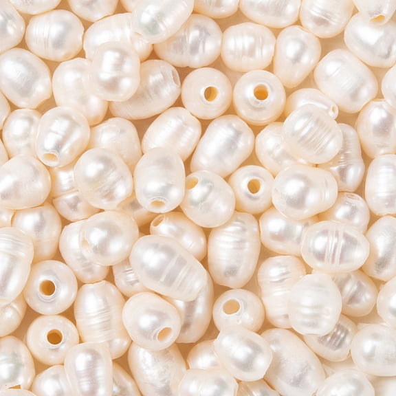 1 Set 50Pcs Large Hole Pearl Beads Natural Cultured Freshwater Pearl Loose Beads Dyed Rice Seashell Color 7~10x7~8mm Hole: 1.8mm