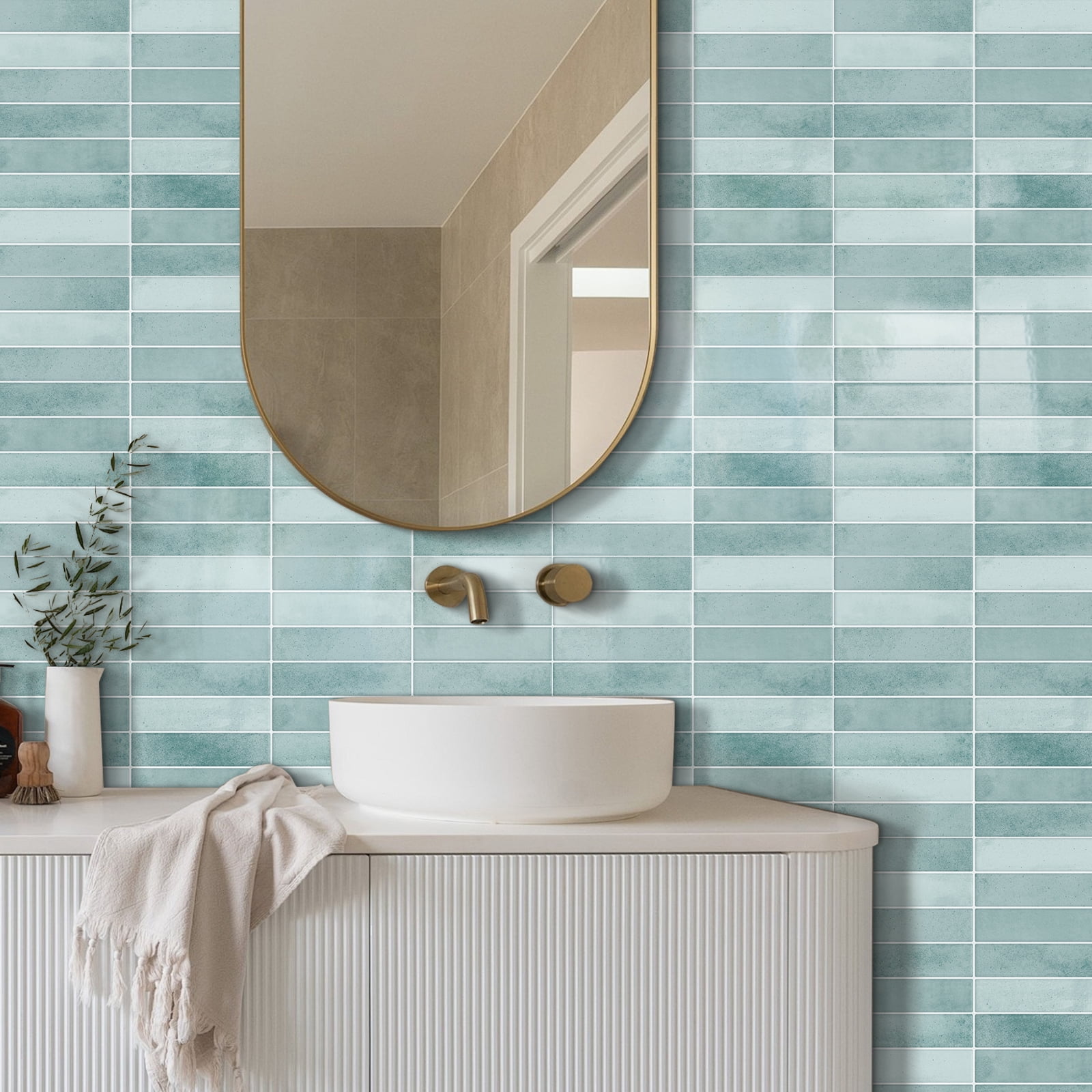 DEWOO 10 Sheet Thicker Peel and Stick Backsplash Tile,3D Self Adhesive Wall Tiles Stick on Backsplash for Kitchen,Bathroom,Camper (12"×12",Light Blue)