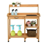 Zimtown Beige Fir Potting Bench Garden Workbench w/ Drawers and Sink
