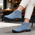 thumbnail image 2 of Domuza Hand Stitched Leather Men's Chukka Ankle Boots, Classic Lace-Up Mid Top Casual Shoes, Built-In Arch Support Wide Toe Design, Waterproof Non-Slip Durable Sneakers Light Blue 6.5 (EU-38), 2 of 5