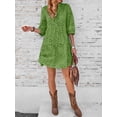 thumbnail image 5 of utcoco Women's 2026 Eyelet Lace Midi Dress V Neck Puff 3/4 Sleeve Button Tiered Sexy A Line Sun Dress, 5 of 6
