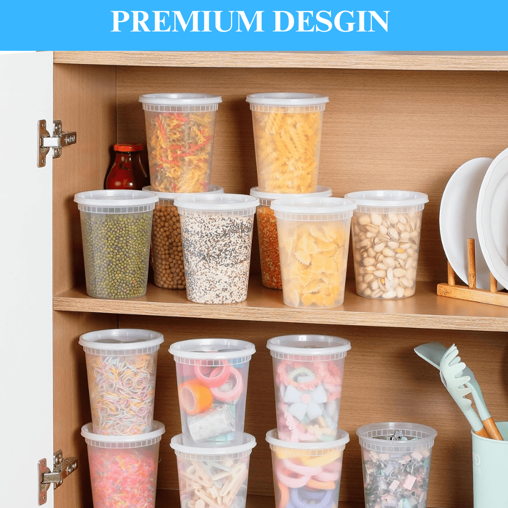 Plastic Deli Containers with Lids (32 oz, 48 Sets) Disposable Food Storage Containers With Airtight Lids, Ideal for Soups and Meal Prep