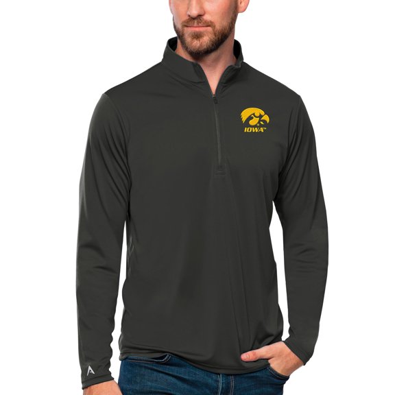 Men's Antigua Charcoal Iowa Hawkeyes Tribute Quarter-Zip Top