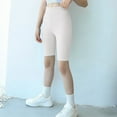 thumbnail image 6 of Kids Knee Length Leggings, High Waist Elastic Yoga Pants for Children, Stretchy Running Dance Shorts and Athletic Wear, Toddler Girls Stretch Pants for Daily Play, 3-10Y Beige 110, 6 of 9