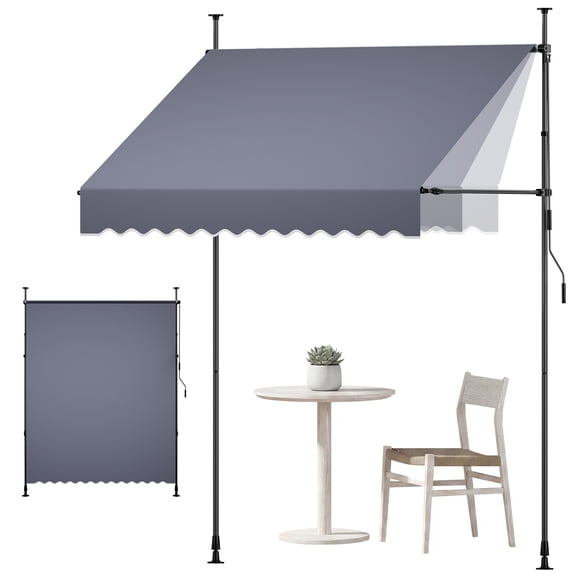 VEVOR Manual Retractable Awning, 78" Outdoor Retractable Patio Awning Sunshade Shelter, Height Adjustable Patio Door Window Canopy with Manual Crank Handle for Backyard, Garden, Balcony, Dark Gray