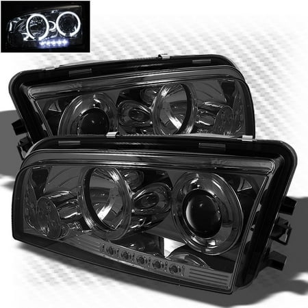 Dodge Charger Tires (Smoked 2006-2010 Dodge Charger Twin Halo LED Projector Headlights Smoke Head Lights Pair Left+Right 2007 2008)
