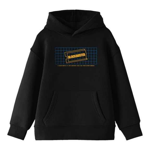 Blockbuster A Good Movie Is Like Comfort Food For Your Other Senses Logo Grid Youth Black Hoodie-L