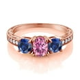 thumbnail image 2 of Gem Stone King 18K Rose Gold Plated Silver 3-Stone Ring Oval Pink Moissanite and Created Sapphire Blue (2.22 Cttw, Size 6), 2 of 4