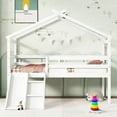 thumbnail image 2 of Aukfa Twin Low Loft Bed with Slide for Kids, Wood House Roof Bed Frame for Girls/Boys Bedroom, White, 2 of 8