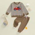 thumbnail image 2 of TOWED22 Toddler Baby Boy Fall Winter Clothes Solid Color Crewneck Sweatshirt Long Sleeve Shirt and Pants Cute Boys Outfits Size:2-3 Y,Color:Coffee, 2 of 4