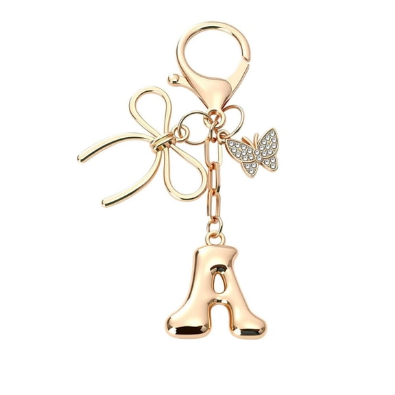 Bubble Initial Keychain with Bow & Butterfly - Gold Letter Bag Charms for Women, Cute Purse Handbag Accessories