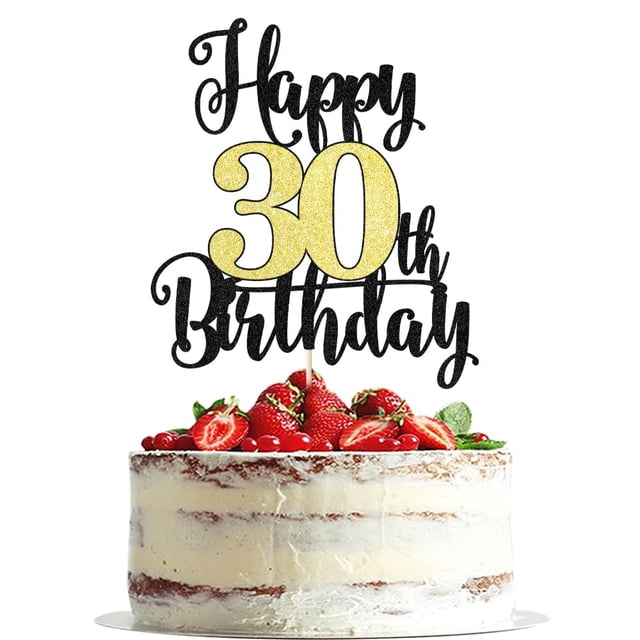 Decoración para tartas Dxsdgetue con purpurina para cumpleaños número 30, color negro y dorado