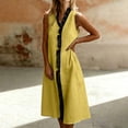 thumbnail image 5 of VBVC Women's Cotton Linen Sleeveless Midi Dress, Ladies' Contrast Ruffle Trim V-Neck Shift Dress, Summer Casual Vacation Dress For Women,Yellow,S-2XL, 5 of 9