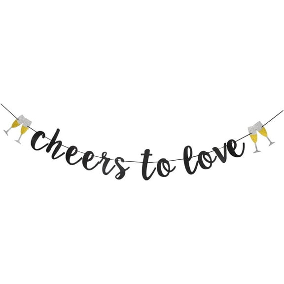 Cheers To Love Banner, Black Paper Sign For Wedding Engagement/Bachelorette/Bridal Shower/Valentine's Day Party Decors Supplies