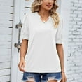 thumbnail image 5 of Birdeem Womens Summer Summer Solid Color V-Neck Pleated Loose Short Sleeve Top, 5 of 5