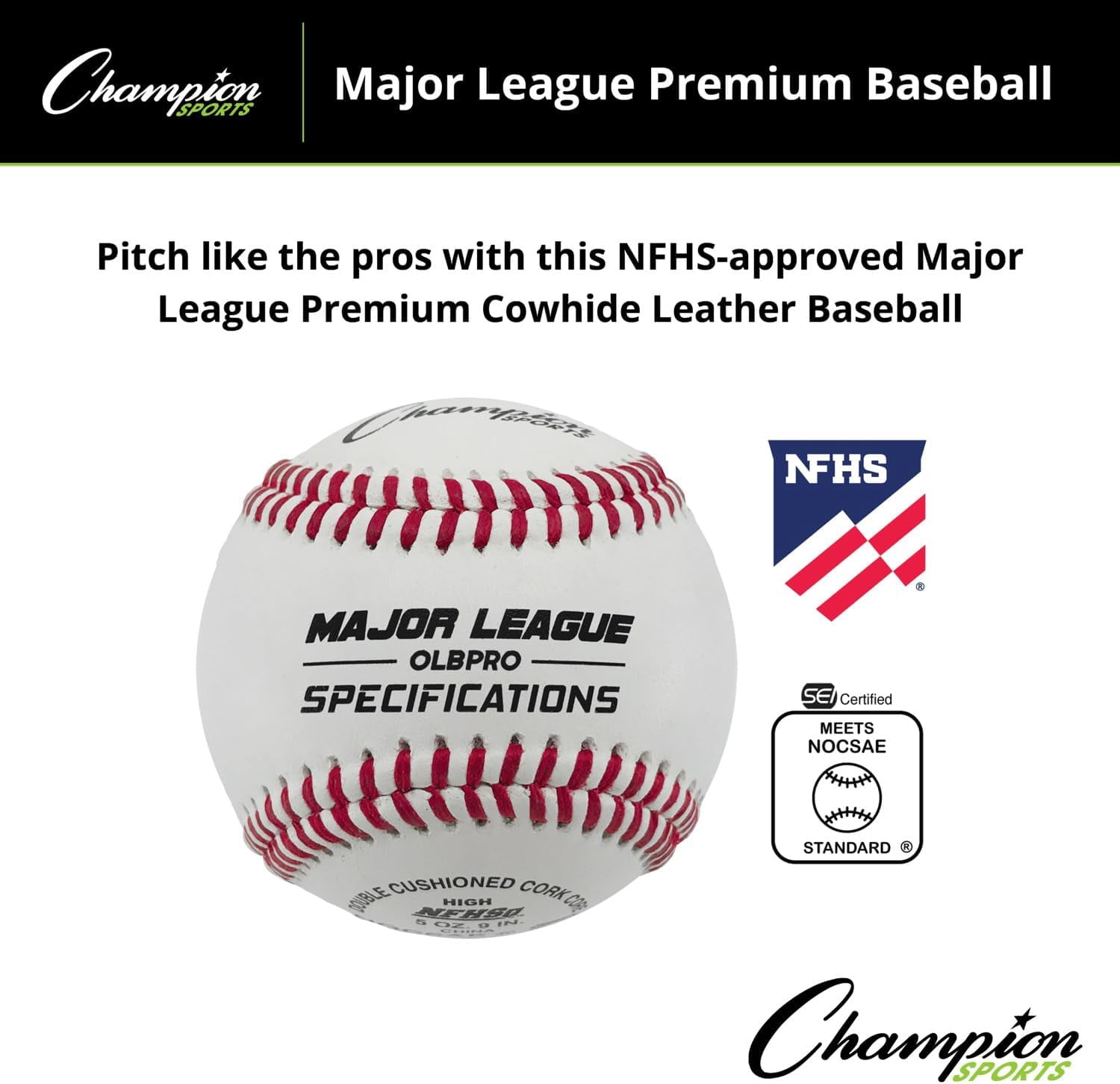Champion Sports Leather Baseball Set: Dozen Indoor / Outdoor Genuine Leather Official League Baseballs for Practice Training or Real Game - OLBPRO Pack of 12