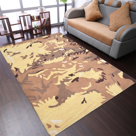 Rugsotic Carpets Hand Tufted Wool Eco-Friendly 8'x11' Area Rugs Rectangle Brown Gold Abstract Modern High Pile Thick Handmade Anti Skid Indoor Rug for Living Room, Bedroom K00308