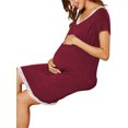 thumbnail image 5 of Inadays Women's Nursing Nightgown Short Sleeve Maternity Nursing Gowns for Breastfeeding Sleepwear Dress for Hospital, Wine red, XL, 5 of 6