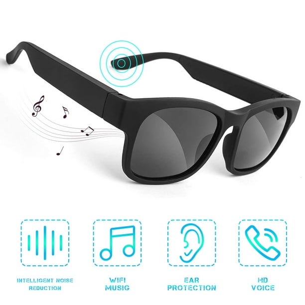 Smart Glasses Bluetooth Waterproof Sunglasses, Open Ear Audio Sunglasses  Speaker for Outdoor Sports Compatiable (Black)
