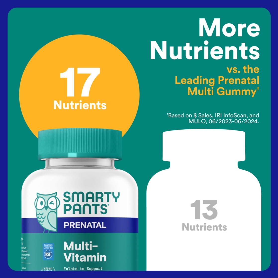 (3 pack) SmartyPants Prenatal Multivitamin Gummies, Folate, Wellness Supplement for Women, B12 & D3, 60 ct