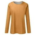 thumbnail image 4 of tklpehg Fall Shirts for Women 2025 Crew Neck Tops Long Sleeve Tops Leisure Going Out Tops Womens Clothes Comfortable Fall Clothes Solid Color Pullover Gold S, 4 of 5