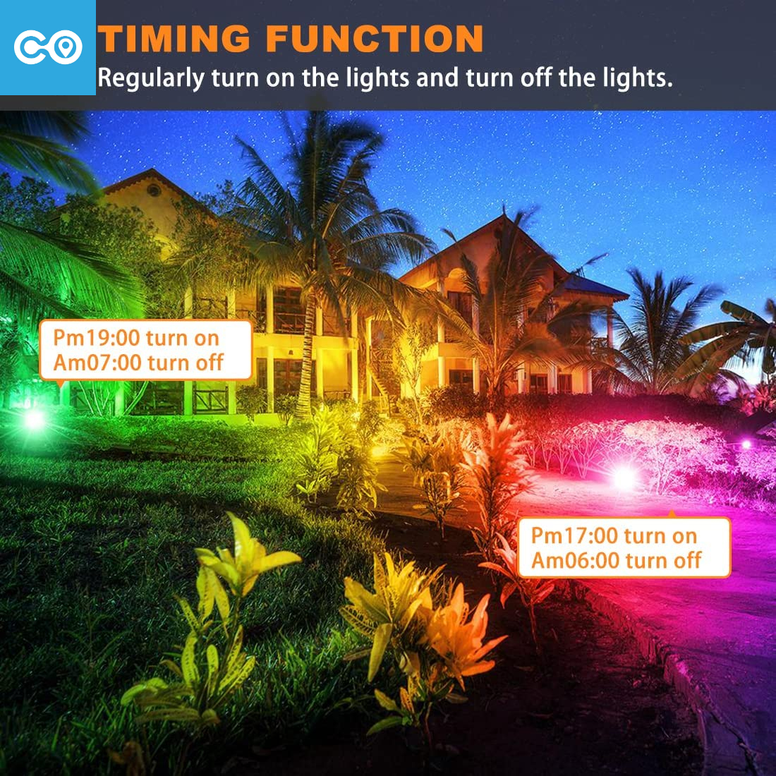 LED Flood Light 300W Equivalent 3000LM Smart RGB Landscape with APP Control  Scenes Timing 5700K Daylight White -Color Changing Uplight IP66  Waterproof US Plug (4 Pack)