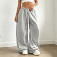 thumbnail image 2 of RUTAYY Women's Pants Wide Leg Sweat Solid Color Elastic Waist Side Pockets Diagonal Seam Loose Casual Street Trousers Grey, 2 of 5