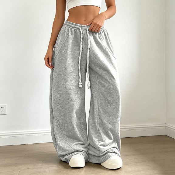 jiaxiM Women's Cute Sweat Pants Wide Leg High Waist Casual Pants with Pockets for Daily Wear Comfort Modern Style Trendy