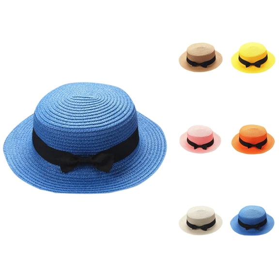 Kids Straw Hats Boys Girls Skimmer Hat Sun Beach Panama Hat Flat Top Boater Hats