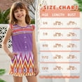 thumbnail image 6 of ZIATUBLES Girls Summer Casual Romper Button Round Neck Playsuit Outfit for Girl Kids 5-6 Y, Ruffle Sleeve Elastic Waist Design One-Piece Short Jumpsuit, Violet Geometric Stripe Print, 6 of 6