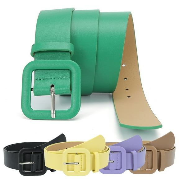 Women Belt Solid Color Thick Anti-break Adjustable Smooth Waist Decoration Wide Band Faux Leather Waist Belt Clothes Accessory
