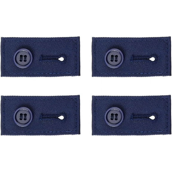 1Set 4Pcs Cotton Adjustable Pants Waist Extender Waistband Extension Strap Garment Accessories Prussian Blue 62x30x1.5~2.5mm