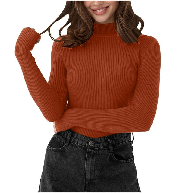 FAIWAD Womens Turtleneck Sweater Long Sleeve Slim Fitted Ribbed Knit Sweater Casual Solid Color Basic Knitwear