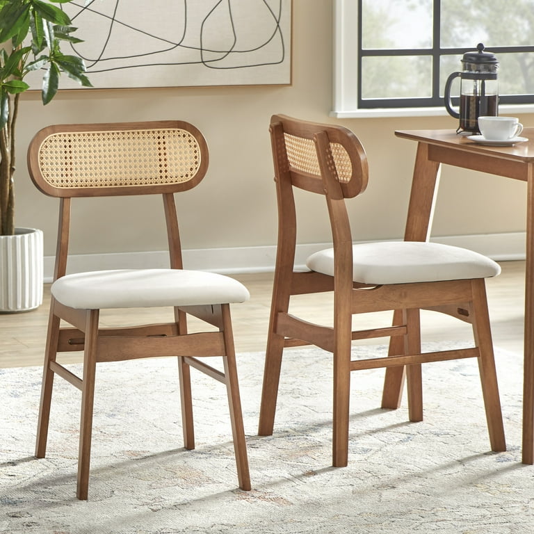 TMS Rika Cane Back Dining Chair (Set of 2), Light Walnut/Beige