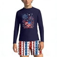 thumbnail image 6 of Kids 4th of July 2-Piece Long Sleeve Set, UPF 50+ Rash Guard & Shorts, Patriotic Flag Print Unisex Multicolor 110-160,Size 11-12T, 6 of 8