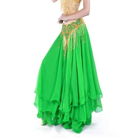 BellyLady Belly Dance Skirt Halloween Tribal Chiffon Tiered Maxi Full Skirt-Green