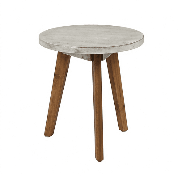 Side Table for Indoor Outdoor with Wood Top and Metal Frame, Small Accent Table for Living Room Balcony Patio, Modern Style Furniture