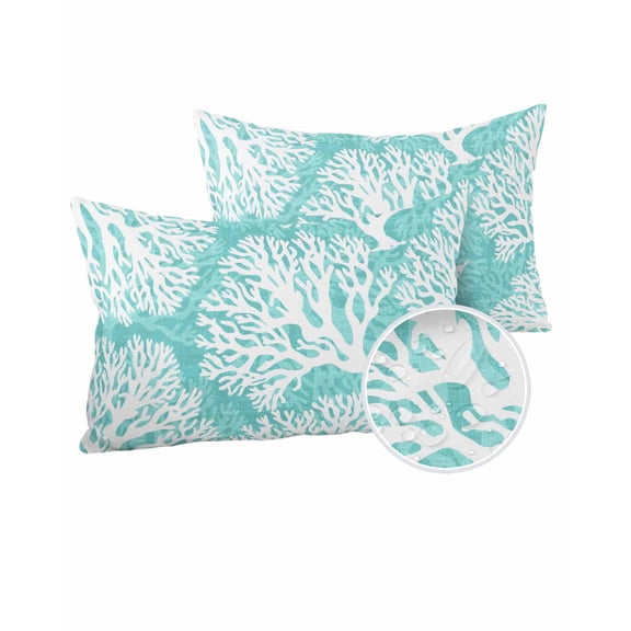 Outdoor Pillows Waterproof, Teal Green Coastal Throw Pillows with Inserts Included, Summer Nautical Ocean Beach Indoor Outdoor Decorative Lumbar Pillow for Bed/Couch/Patio 12"x20", 2Pcs