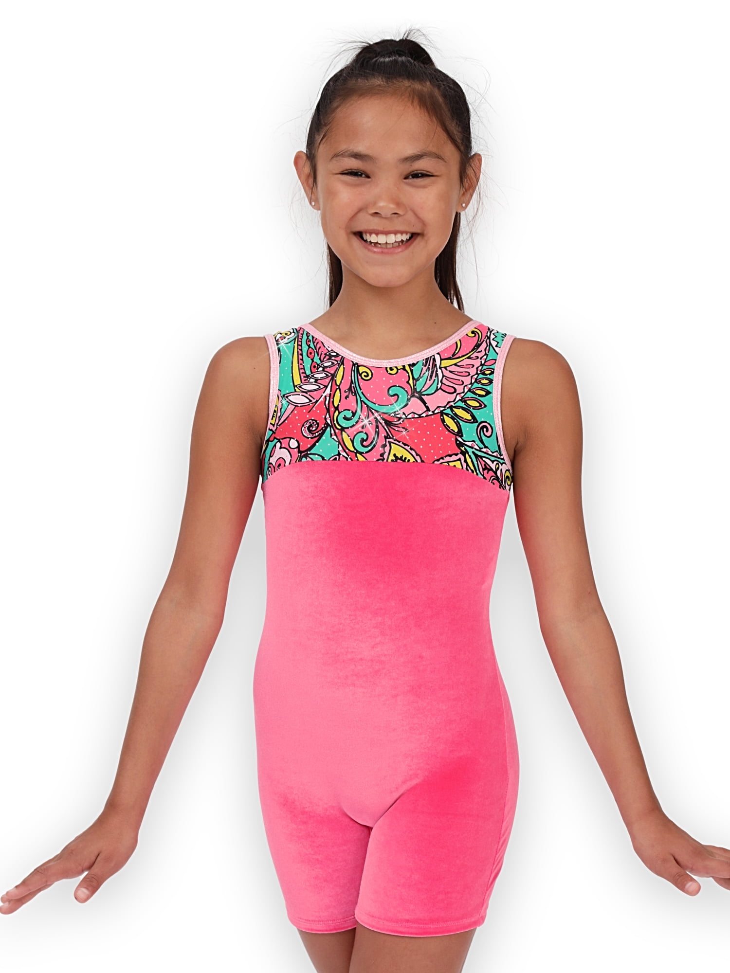 Gymnastics Biketard for Girls Pink Velvet Paisley Leap Gear 4