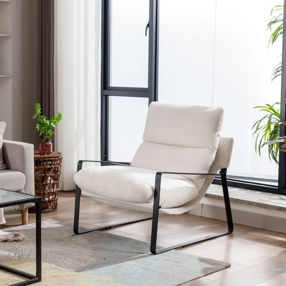 Dayalane Modern Accent Chair, Upholstered Armchair with Metal Frame, Comfy Sherpa Lounge Chair for Living Room, Single Sofa for Bedroom, Office,Fur-White
