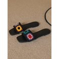 thumbnail image 5 of New Arrival Women'S Vintage Style Floral Embroidery Weave Ankle Strap Peep Toe Flat Sandals For Holiday, Fashion, Casual, Outdoor, Beach In Summer, 5 of 5