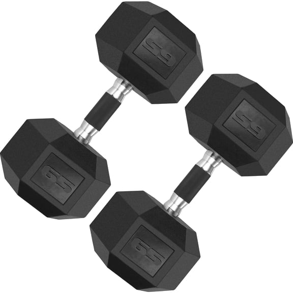 LIFERUN Rubber Grip Hex Dumbbells, 65lb, Coated Cast Iron Free Weights Dumbbell Set,Set of 2