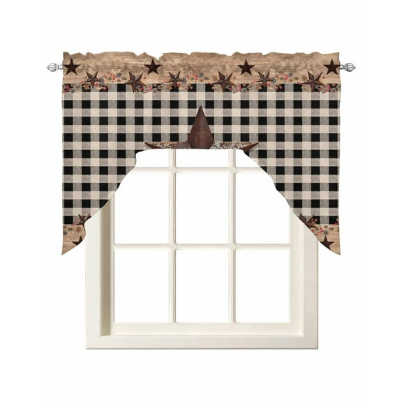 Texas Star Plaid Kitchen Swag Valances for Windows, Farmhouse Black Brown Texas Vintage Swag Valances Curtains for Living Room, Rod Pocket Window Treatments for Bathroom, Bedroom, Cafe, 56"x36"